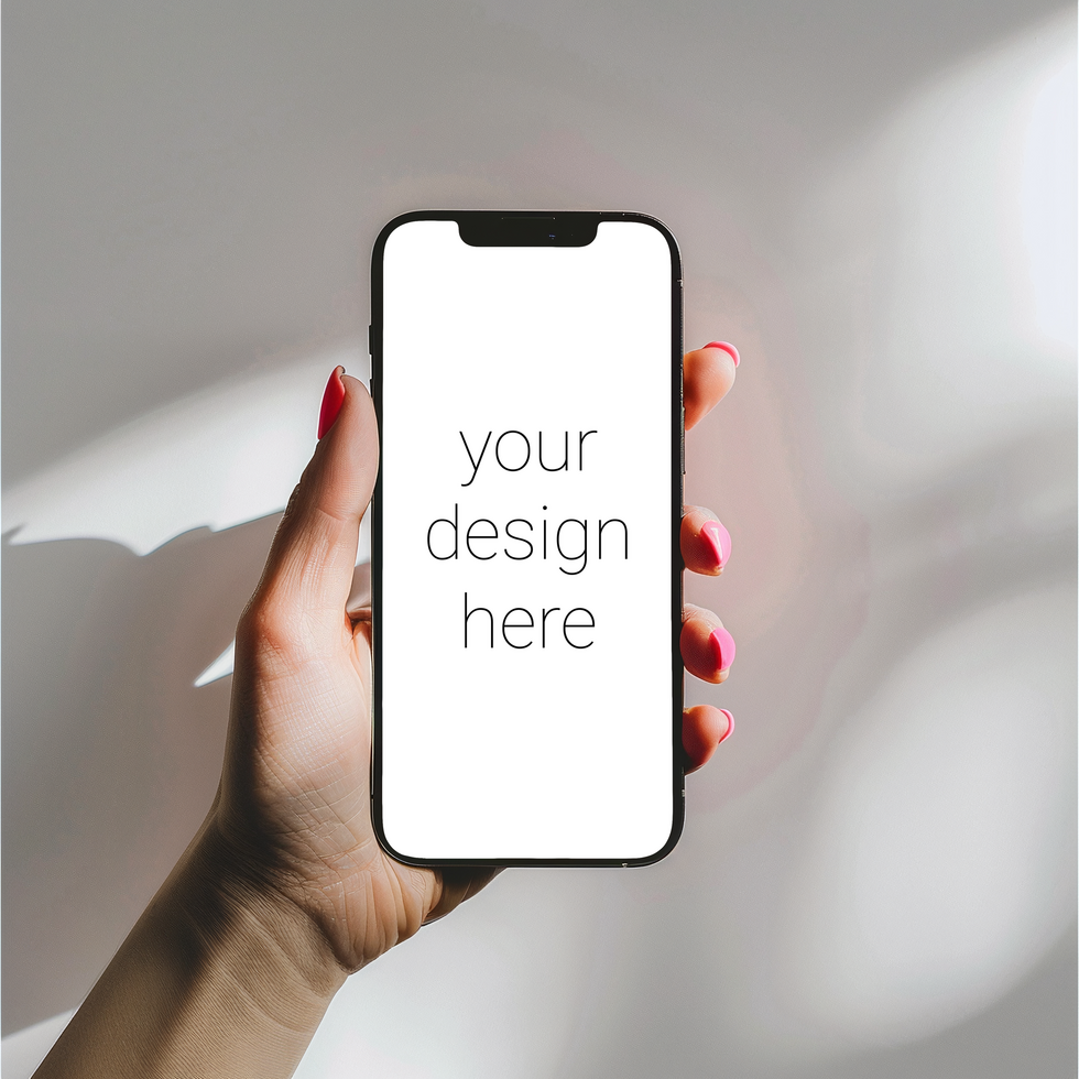 Mockup of smartphone that person holds in his hand psd