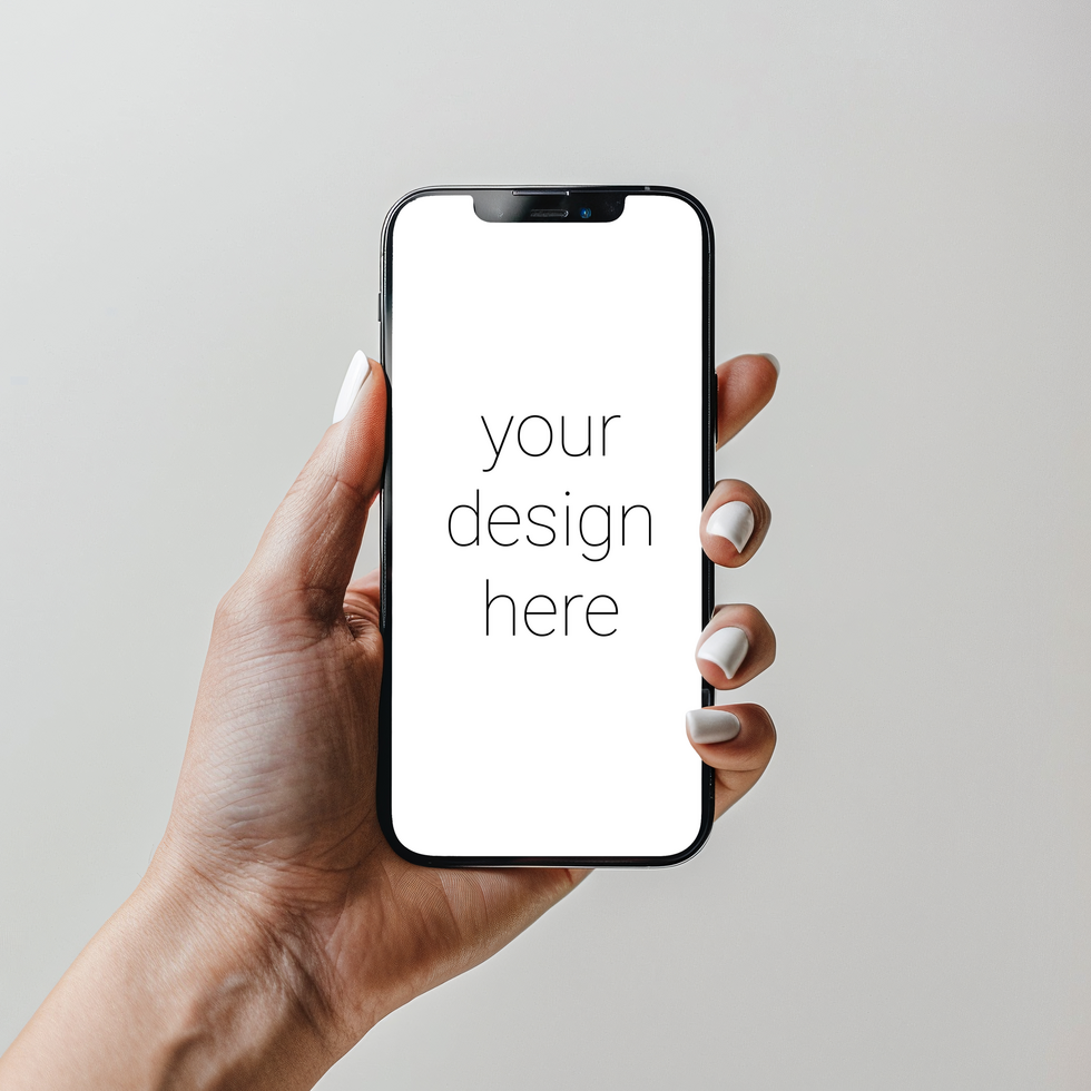 Mockup of smartphone that person holds in his hand psd
