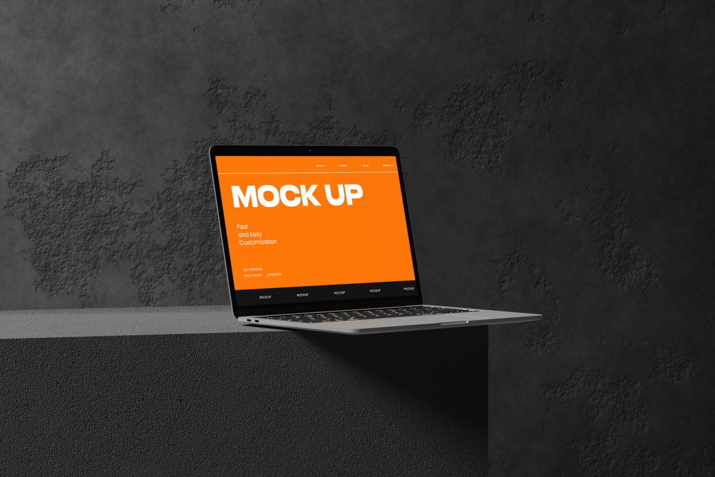 Laptop device mockup with keyboard on the plaster psd