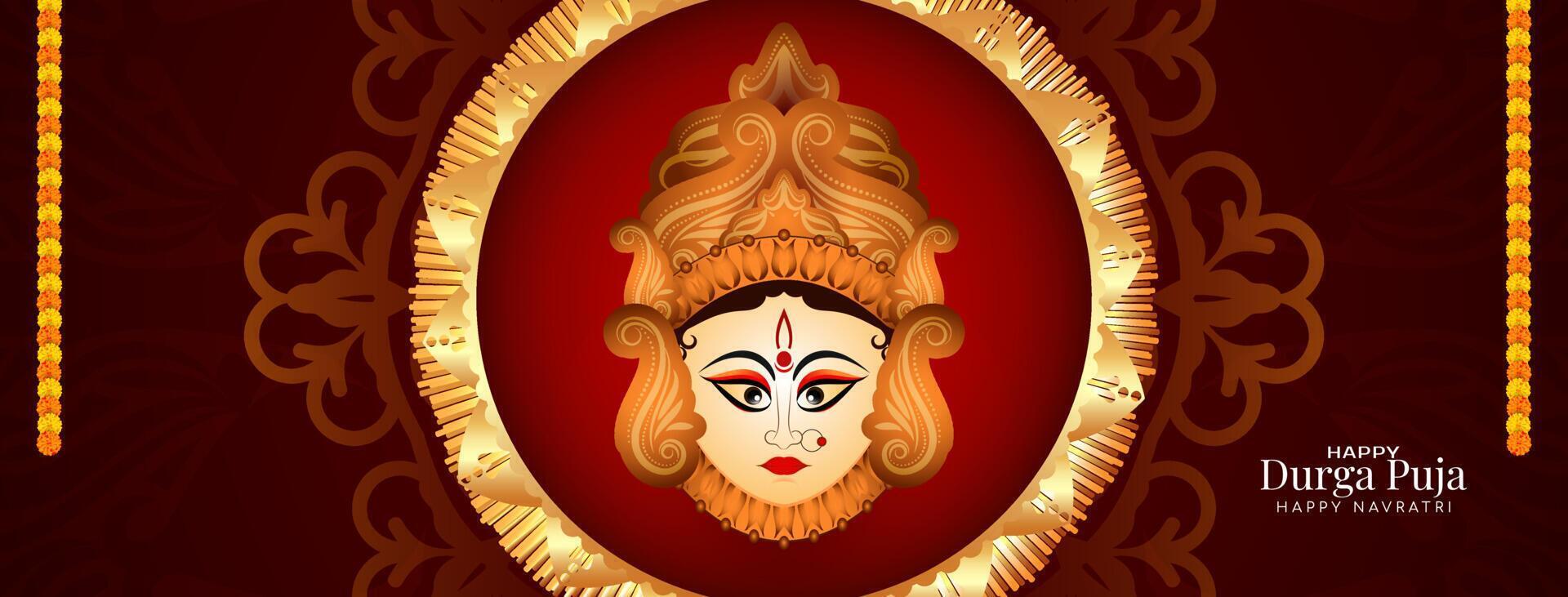 Durga Puja and Happy navratri traditional Hindu indian festival greeting banner vector