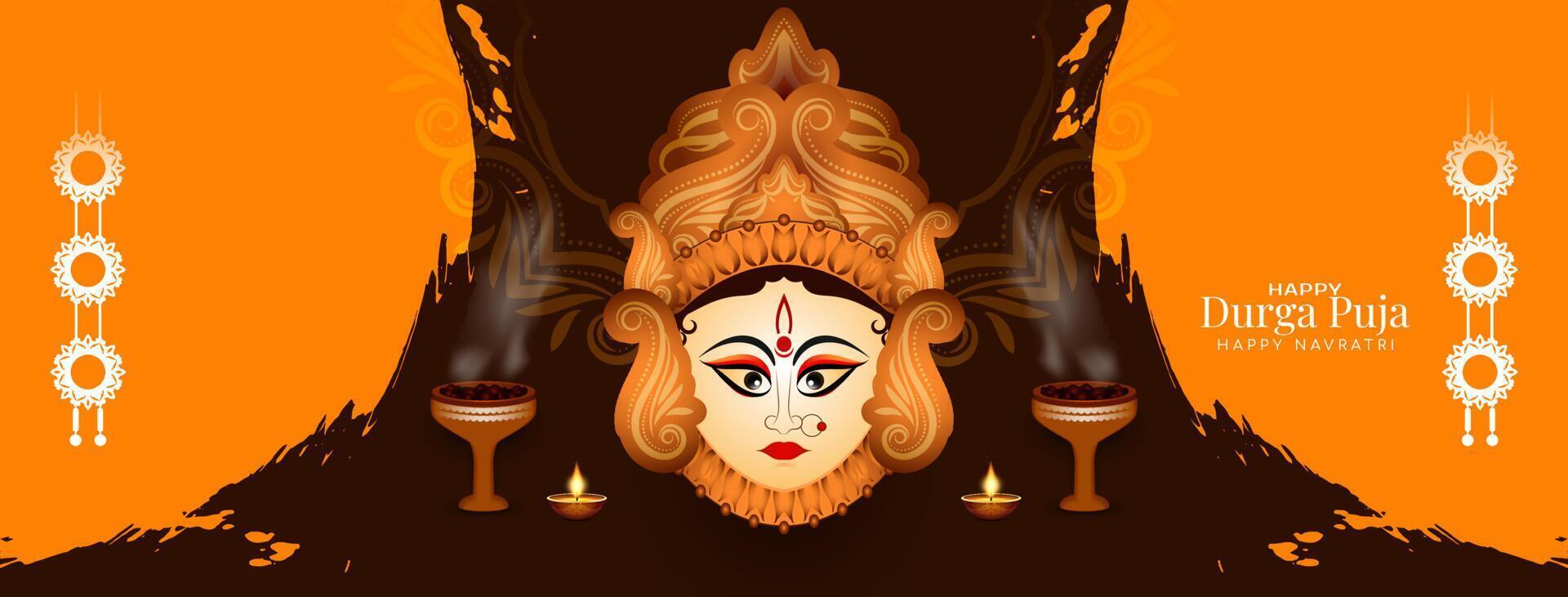 Durga Puja and Happy navratri Hindu festival banner design with goddess face vector