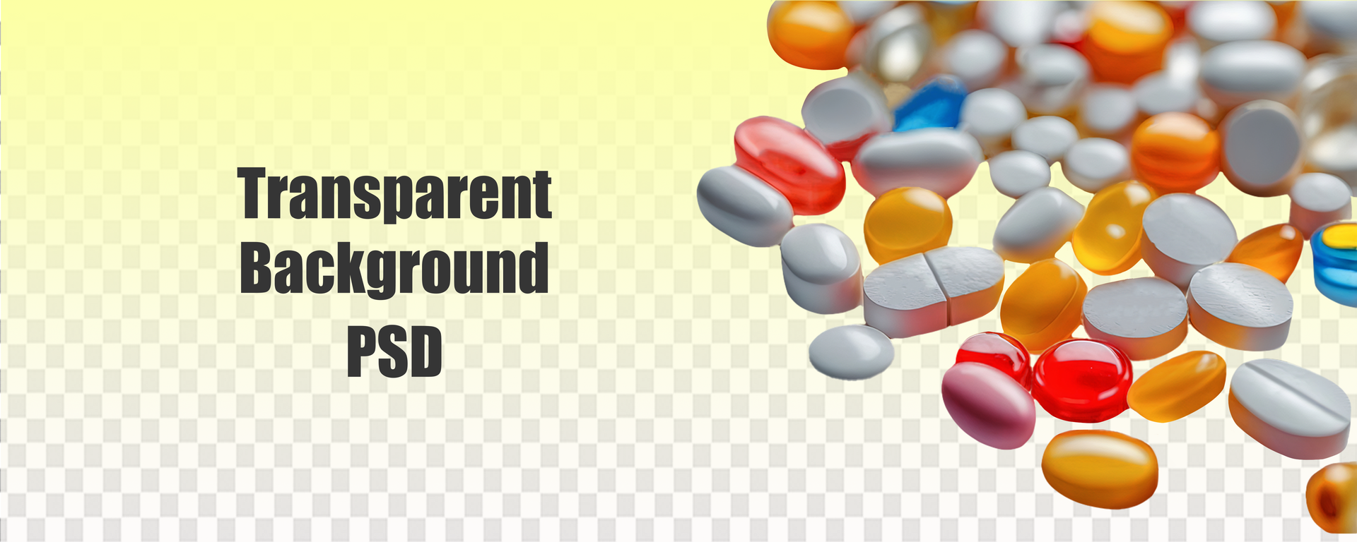 Different pills are scattered. Pills, medicines, vitamins with no background. psd