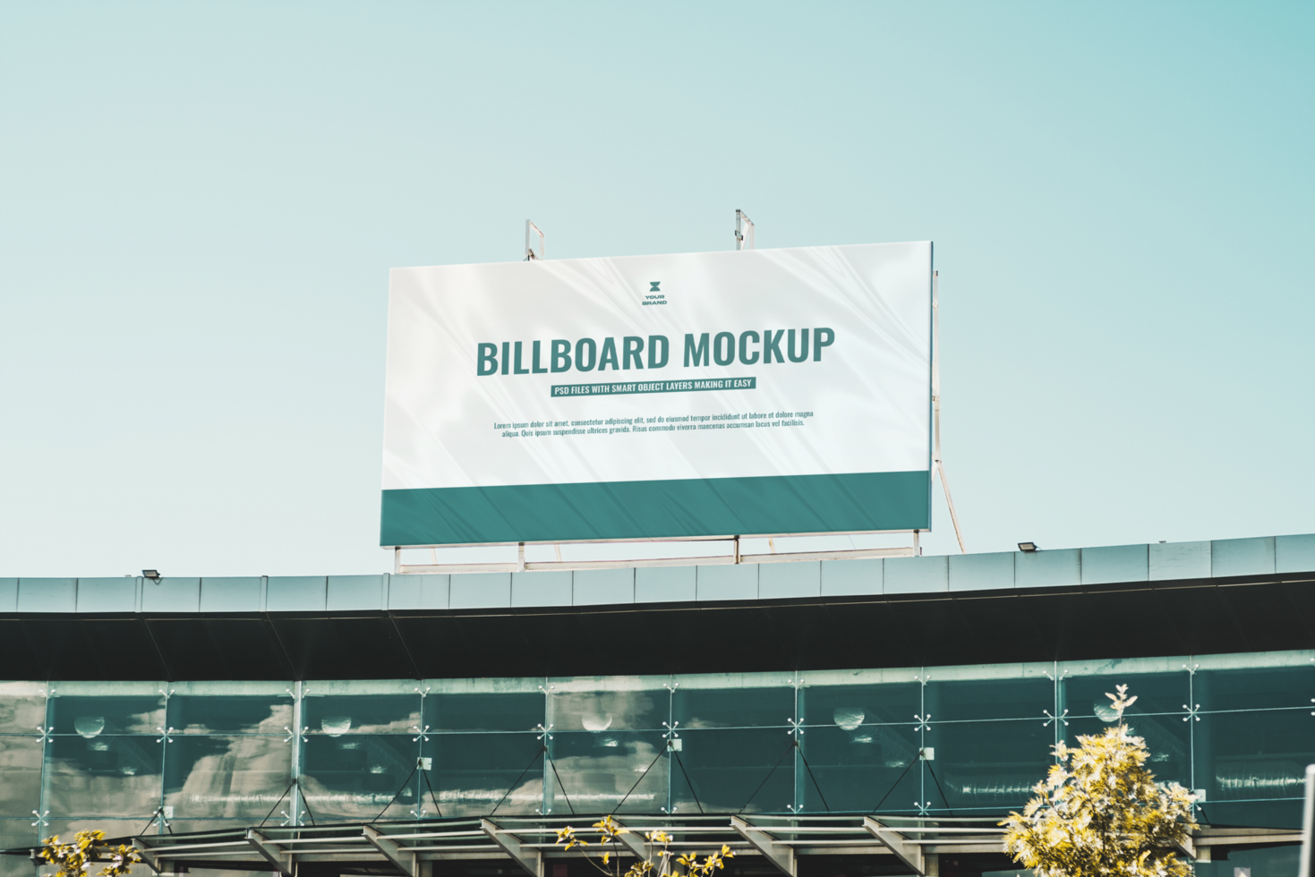 billboard mockup of the banner on the rooftop psd