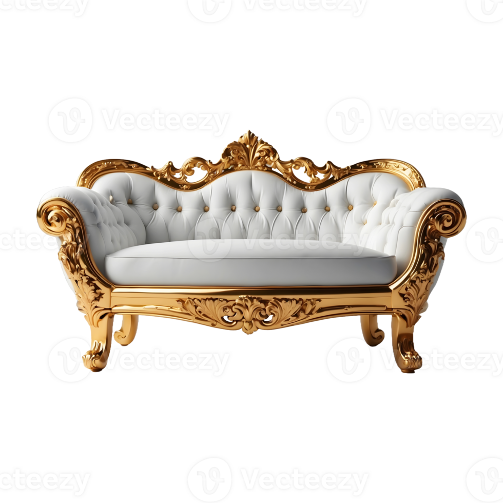 Luxury white and golden single sofa isolated on a transperent background. leather armchairsofa png