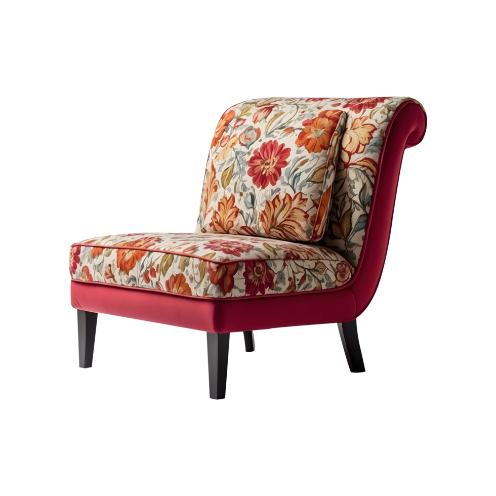 a chair with a floral pattern on it isolated on a transparent background png