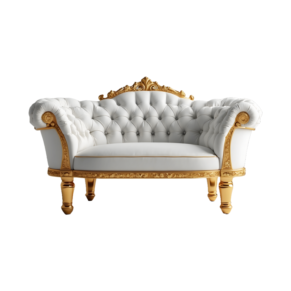 Luxury white and golden single sofa isolated on a transperent background png