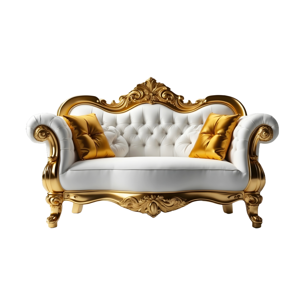 Luxury white and golden single sofa isolated on a transperent background. leather armchairsofa png