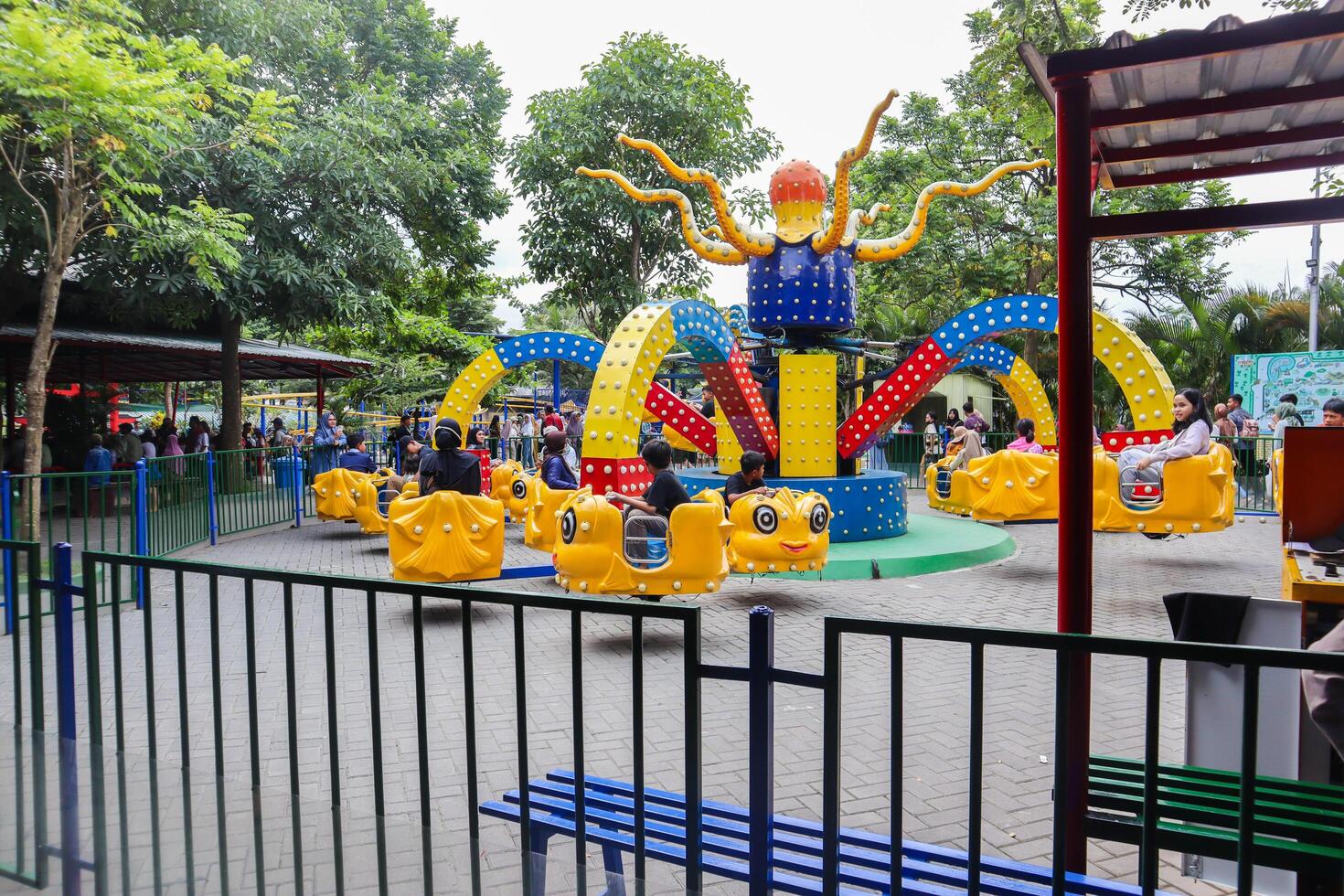 a amusement rides at Blitar Park. blitar, indonesia - 21 may 2024 photo