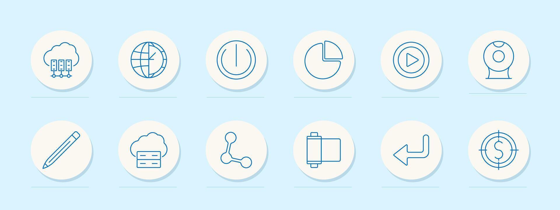 Data management set icon. Server, graph, cloud, and storage. Database, analytics, technology, and infrastructure concept. vector