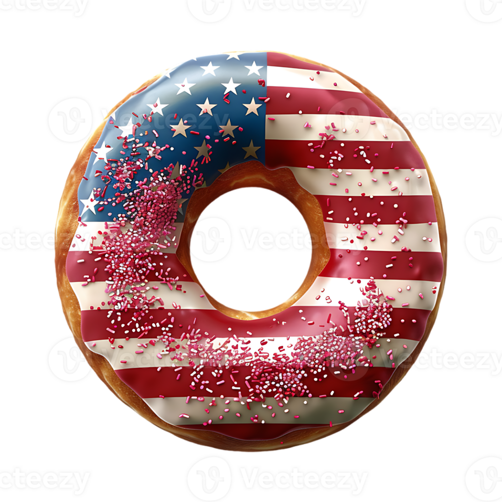 USA Flag on Donut on Transparent Background png