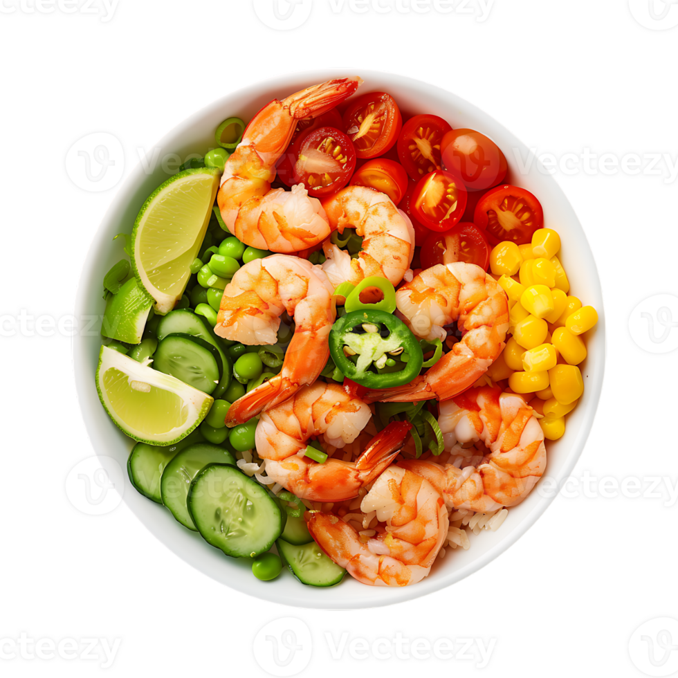 Seafood shrimps and vegetable on Transparent Background png
