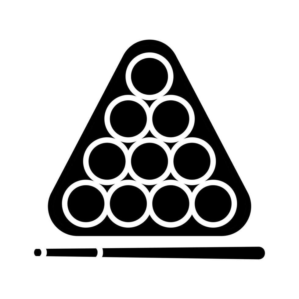 Billiard balls with cue icon. Pool game, sports equipment, recreation, leisure, playing, strategy, billiards, graphic, colorful. vector