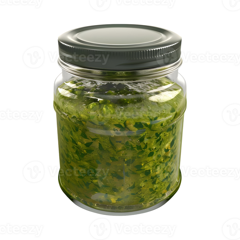 Green Chili or Mint Sauce in a Jar on Transparent Background png
