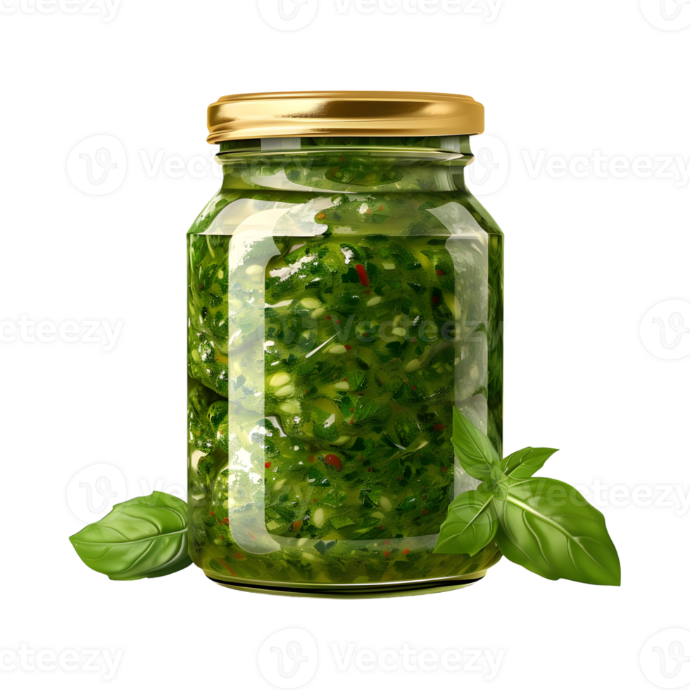 Green Chili or Mint Sauce in a Jar on Transparent Background png