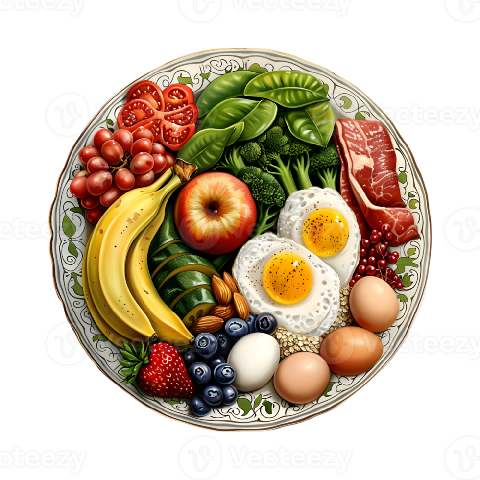 Healthy Breakfast with Banana, Eggs, Dry Fruits on Transparent Background png
