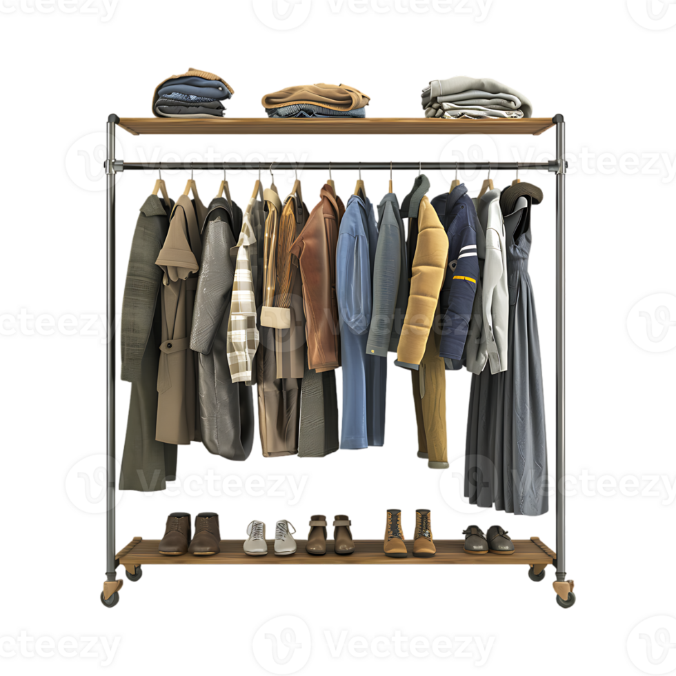 Wardrobe Stand with Clothes on it on Transparent Background png