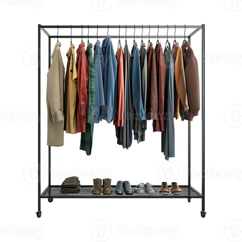 Wardrobe Stand with Clothes on it on Transparent Background png