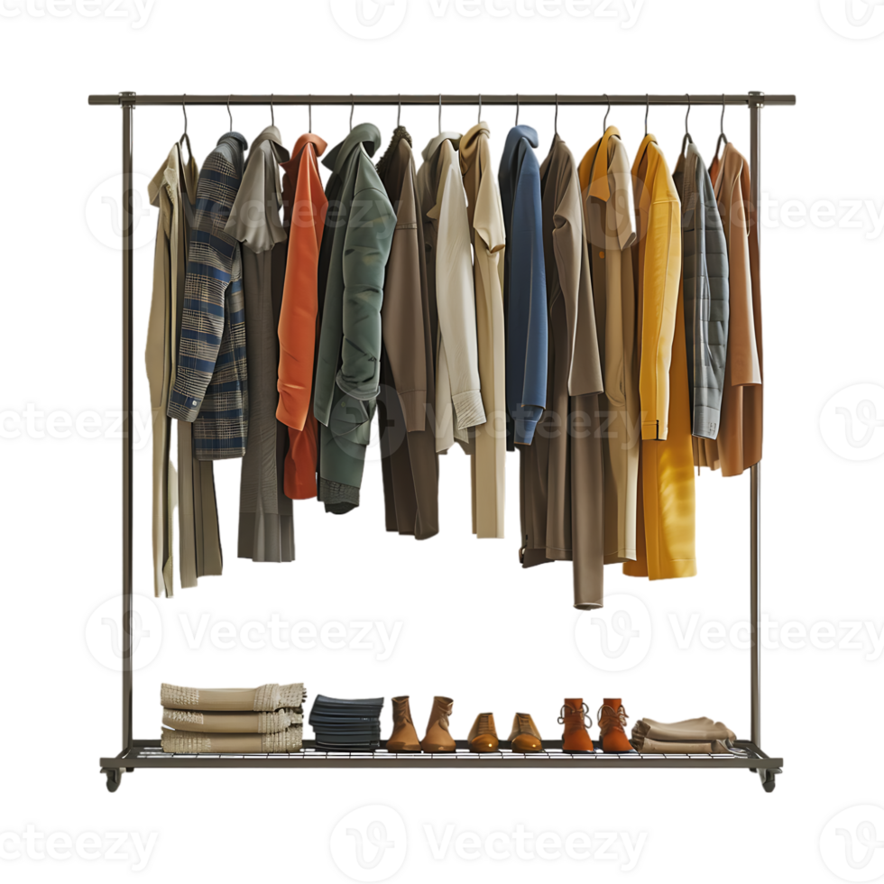 Wardrobe Stand with Clothes on it on Transparent Background png