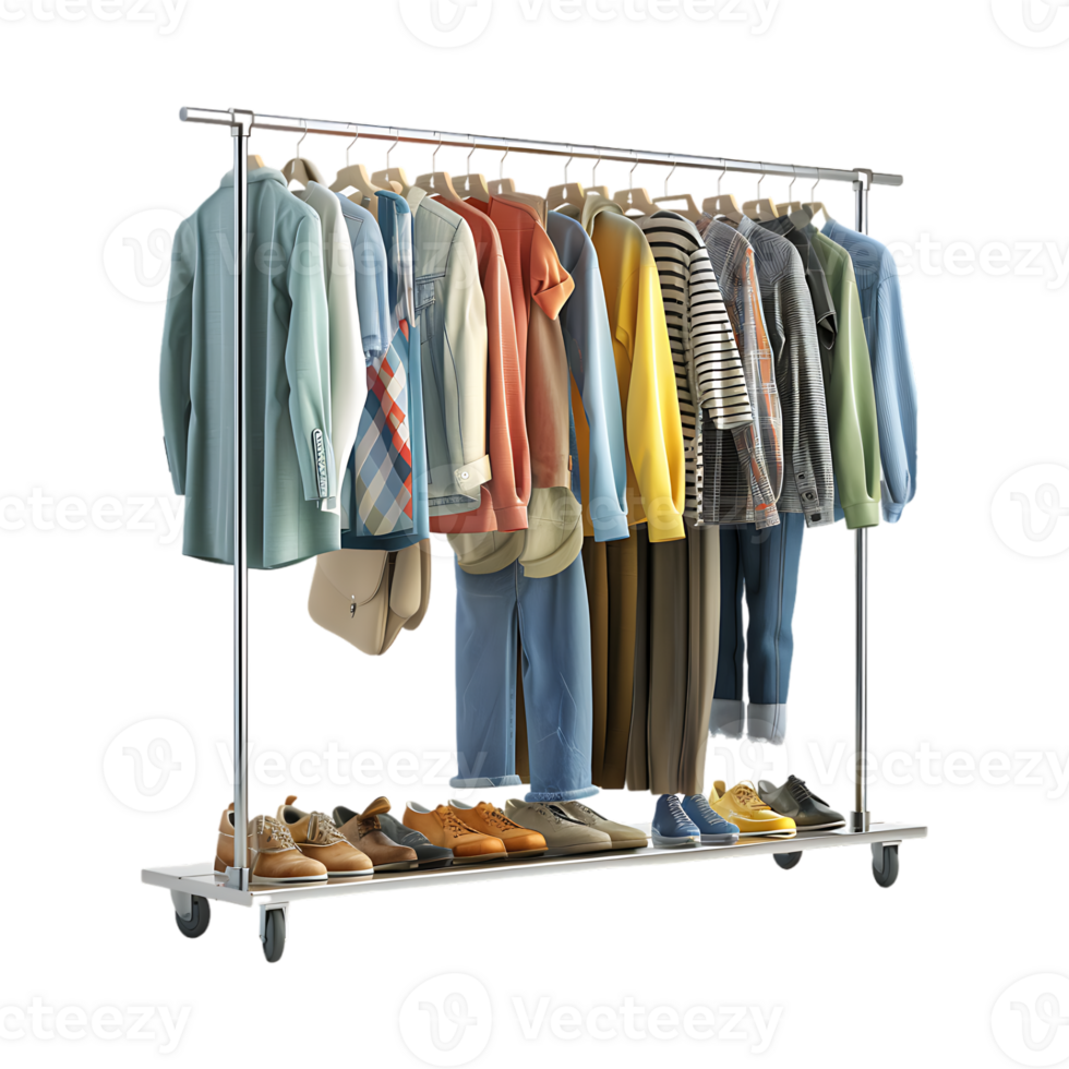 Wardrobe Stand with Clothes on it on Transparent Background png