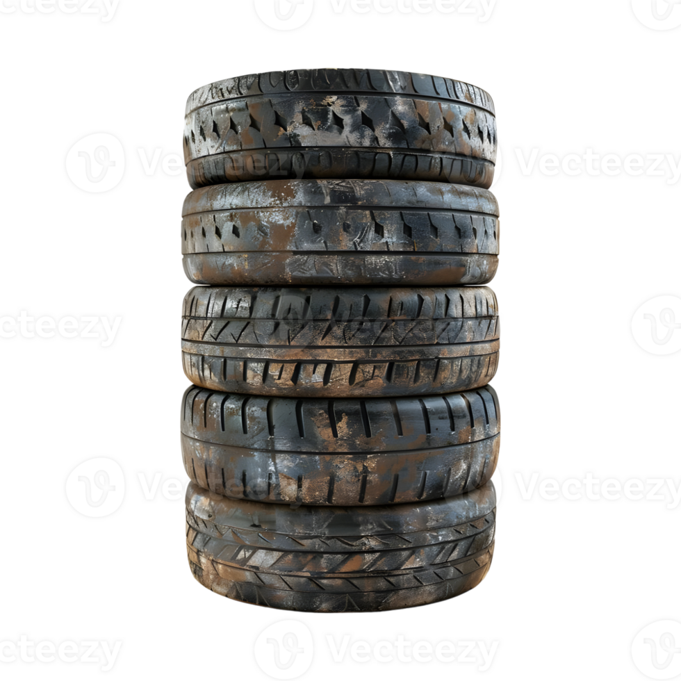 Dirty Black Tires Stack on Transparent Background png