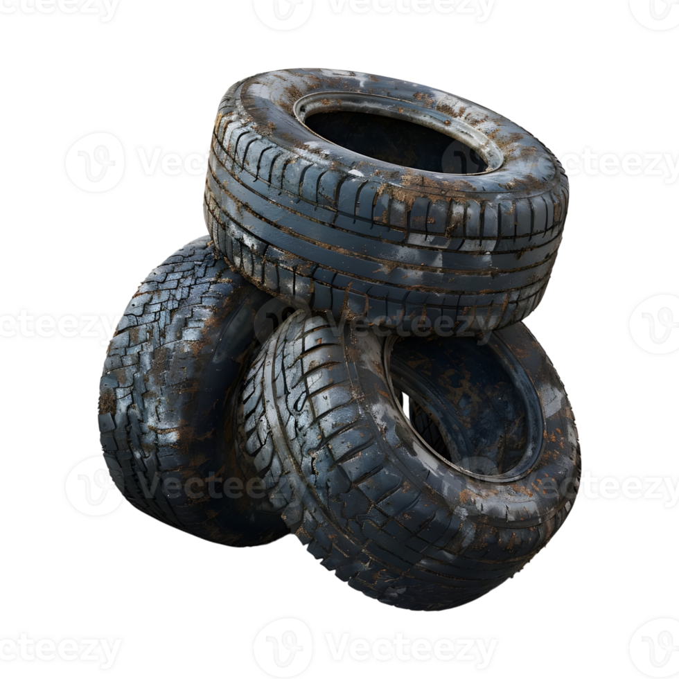 Dirty Black Tires Stack on Transparent Background png