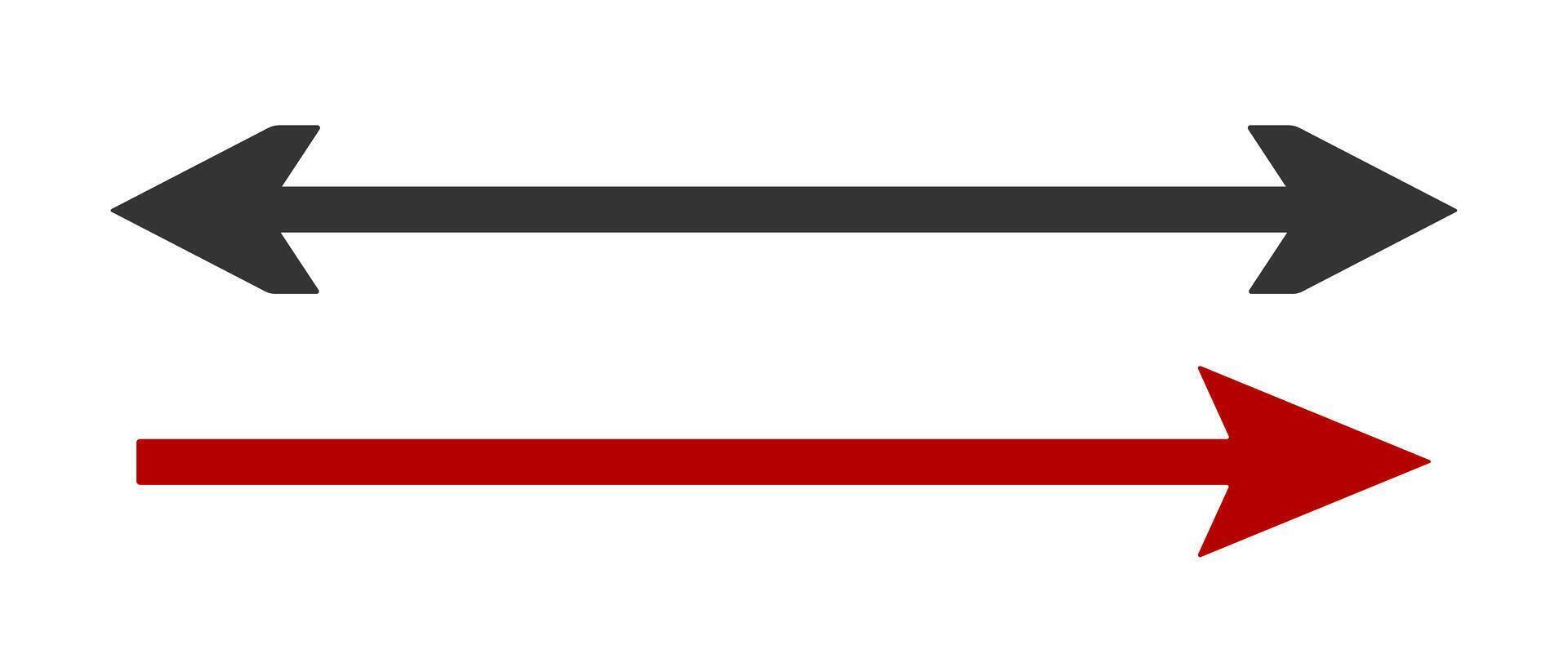 Long horizontal arrow. Black, red straight double arrow. icon. vector