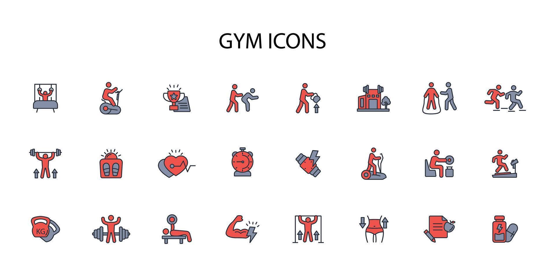 Gym and fitness icon set..Editable stroke.linear style sign for use web design,logo.Symbol illustration. vector