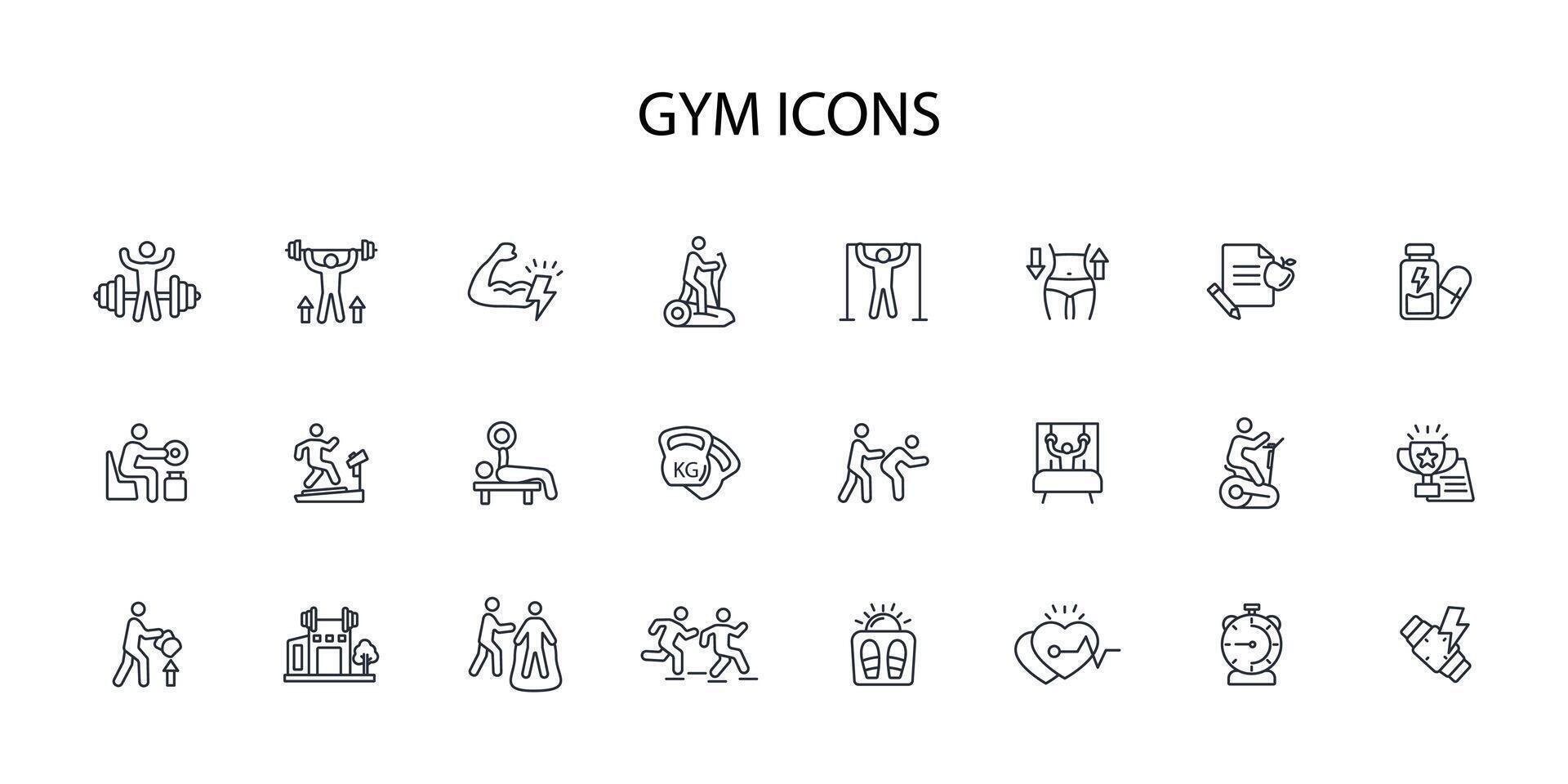 Gym and fitness icon set..Editable stroke.linear style sign for use web design,logo.Symbol illustration. vector