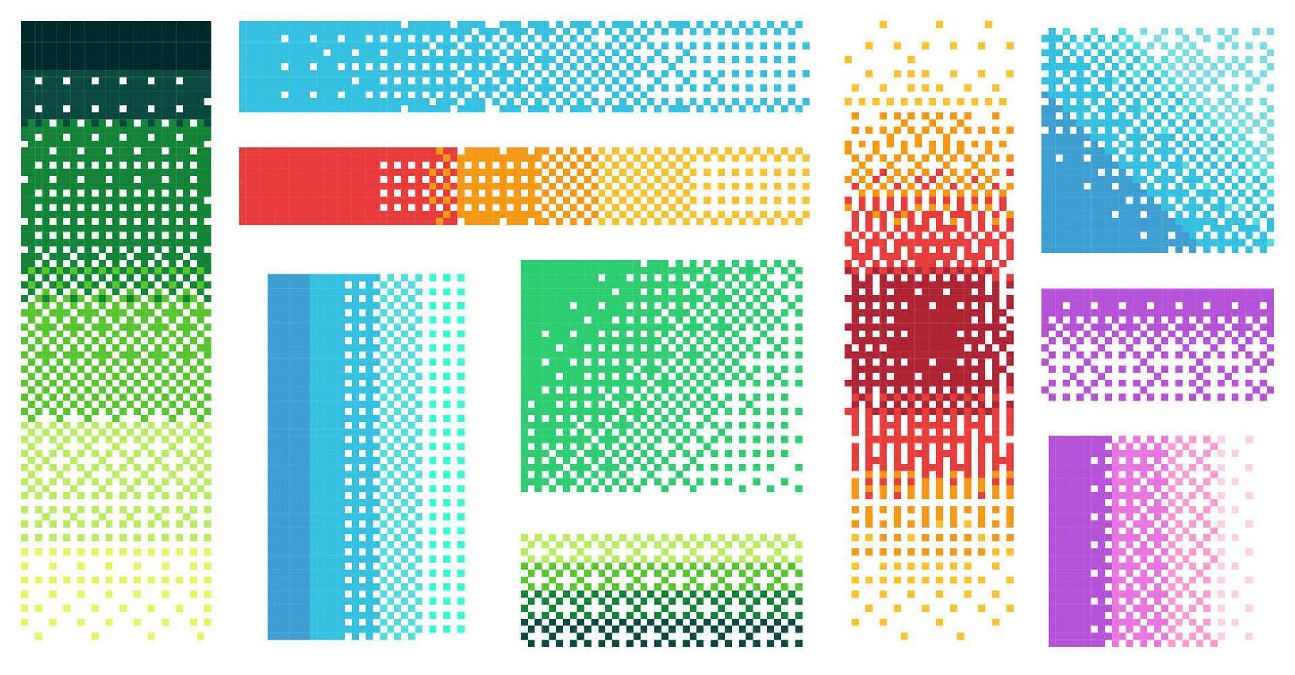 Pixel color gradient. Retro 80s 90s colorful mosaic grid, geometric digital rainbow background with random rainbow shapes. texture. vector