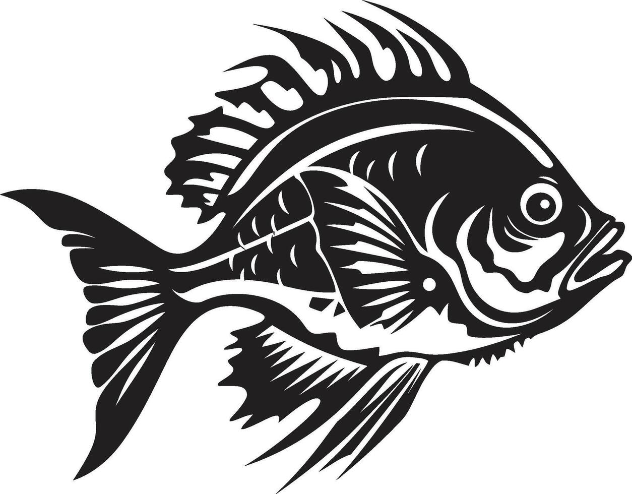 Coastal Cartoons Black Fish Sketches with Tropical Flair Inked Inspirations Tropical River Fish Outline Graphics in Black vector