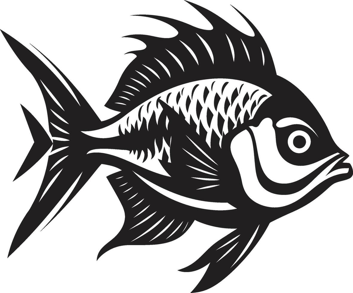 Whimsical Waters Tropical River Fish Art in Black Coastal Cartoons Black Fish Illustrations Reflecting Tropical Vibes vector