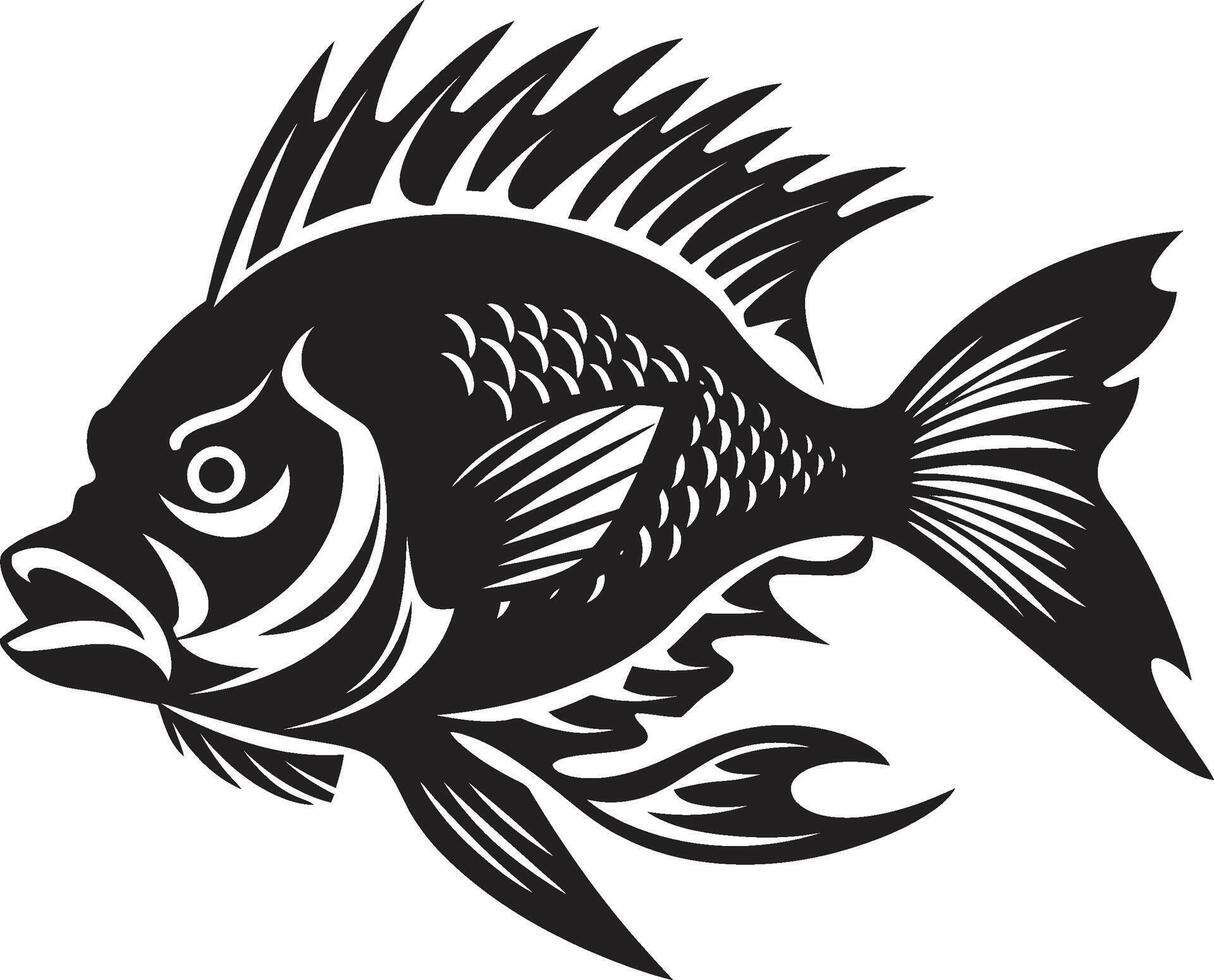 Streamside Splendor Tropical River Fish Cartoon Icons in Black Coastal Characters Black Fish Designs with Tropical Inspiration vector