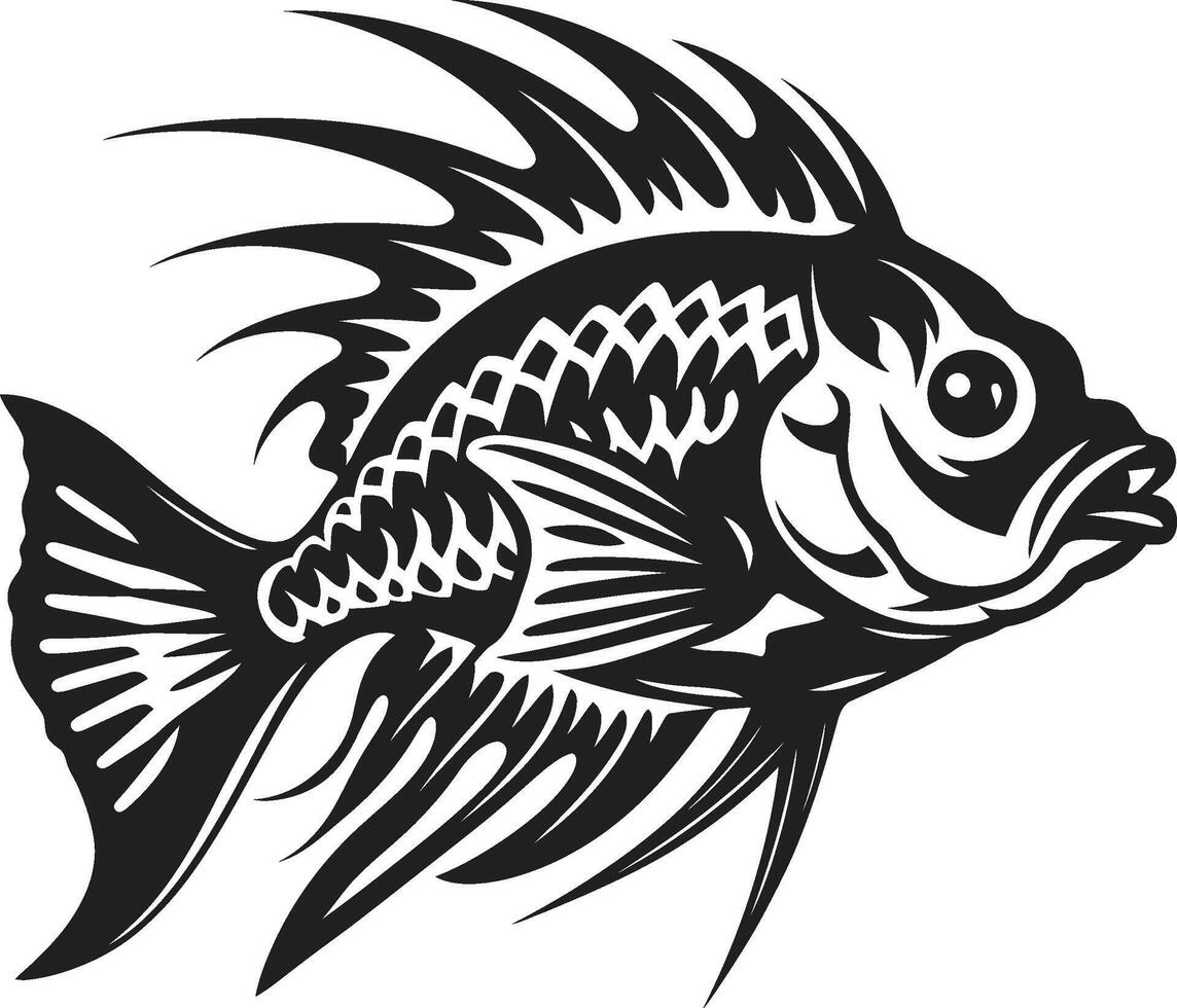 Underwater Wonders Tropical River Fish Outline Graphics in Black Coastal Charm Black Fish Icons with Tropical Flair vector
