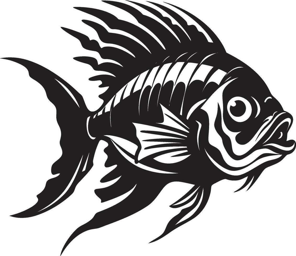 Aquatic Ambiance Tropical River Fish Sketch Icons in Black Coastal Cartoons Black Fish Icons with Tropical Flair vector