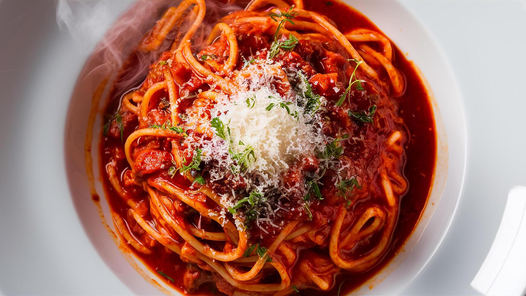 Spicy pasta with chow Mein on a plate photo
