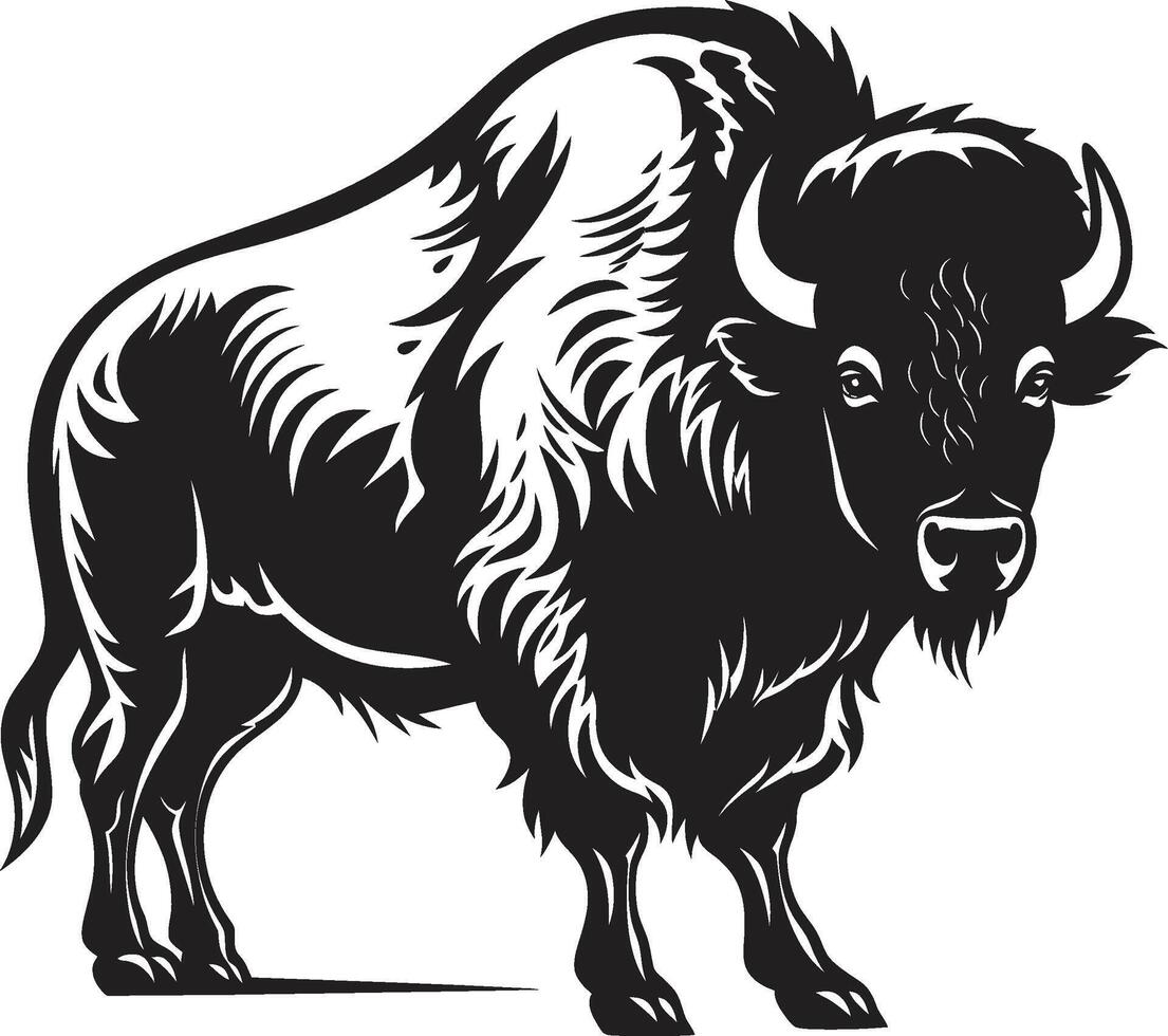 Black and Primal The Undying Bison Silhouette The Stoic Guardian A Black Bison Logo vector
