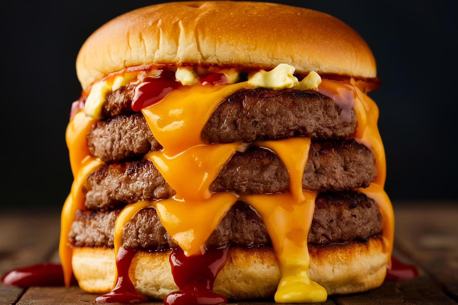 a large hamburger with cheese and ketchup photo