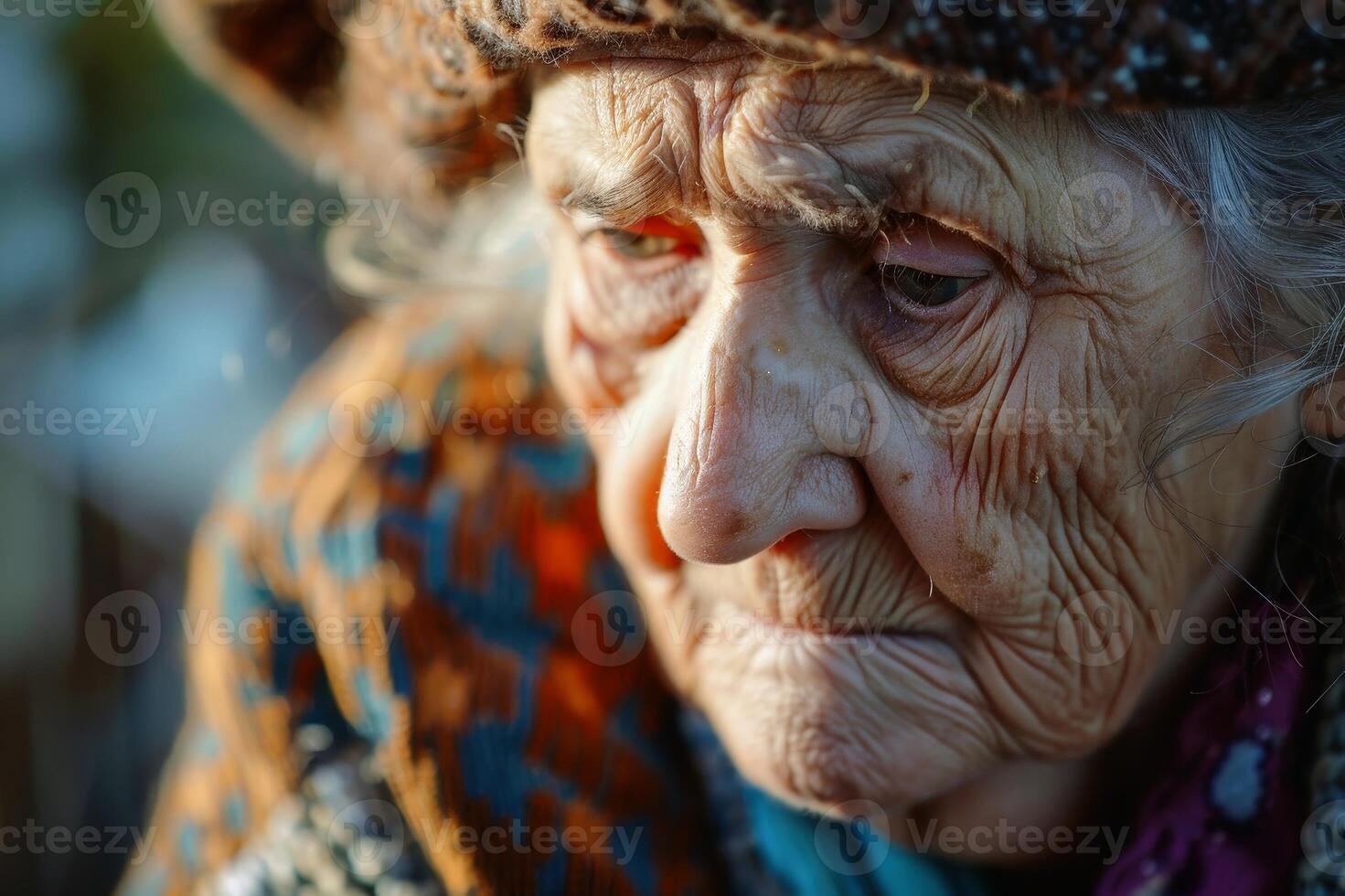 An upset grandmother showing her emotions. AI generate photo