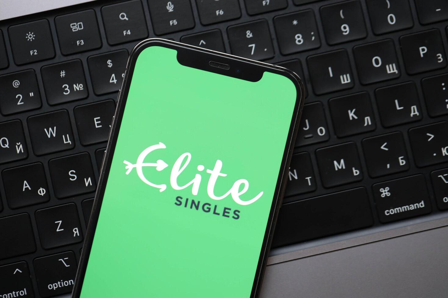 KYIV, UKRAINE - FEBRUARY 23, 2024 Elite Singles logo of famous dating website or app on iPhone display photo