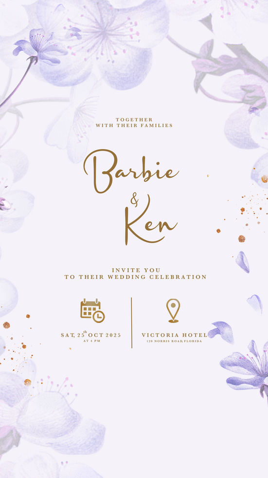 Digital Wedding Invitation Template with Purple Cherry Blossom psd