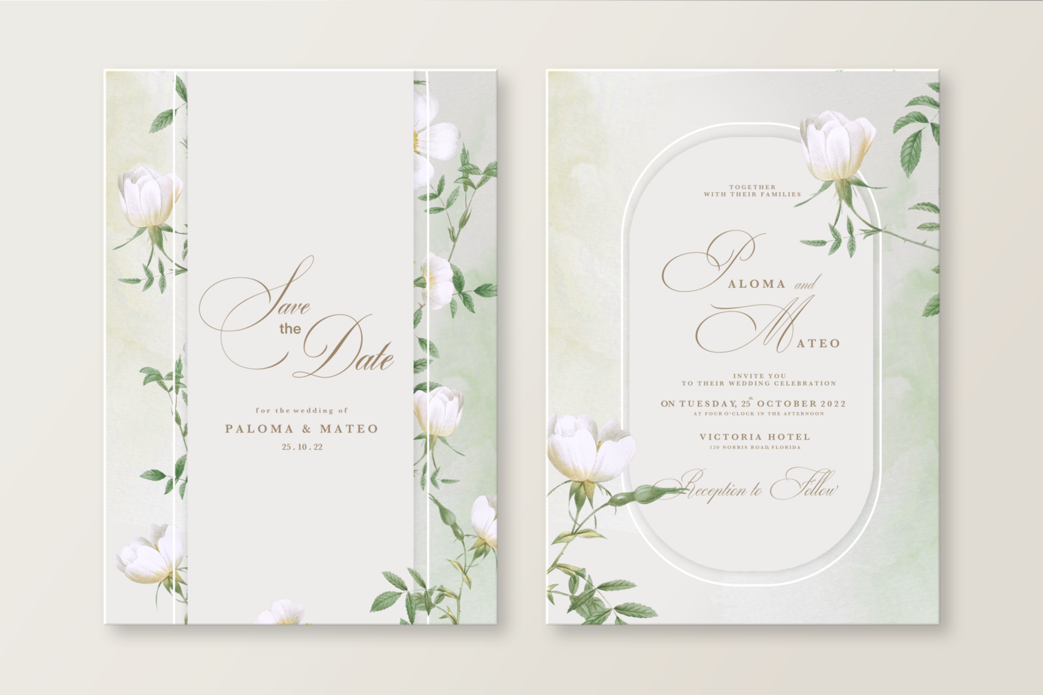 Wedding Invitation Template with White Flower psd