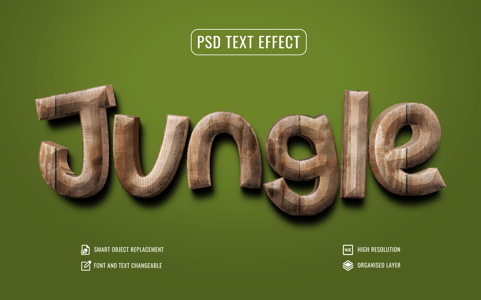 jungle 3d text effect with wood texture psd