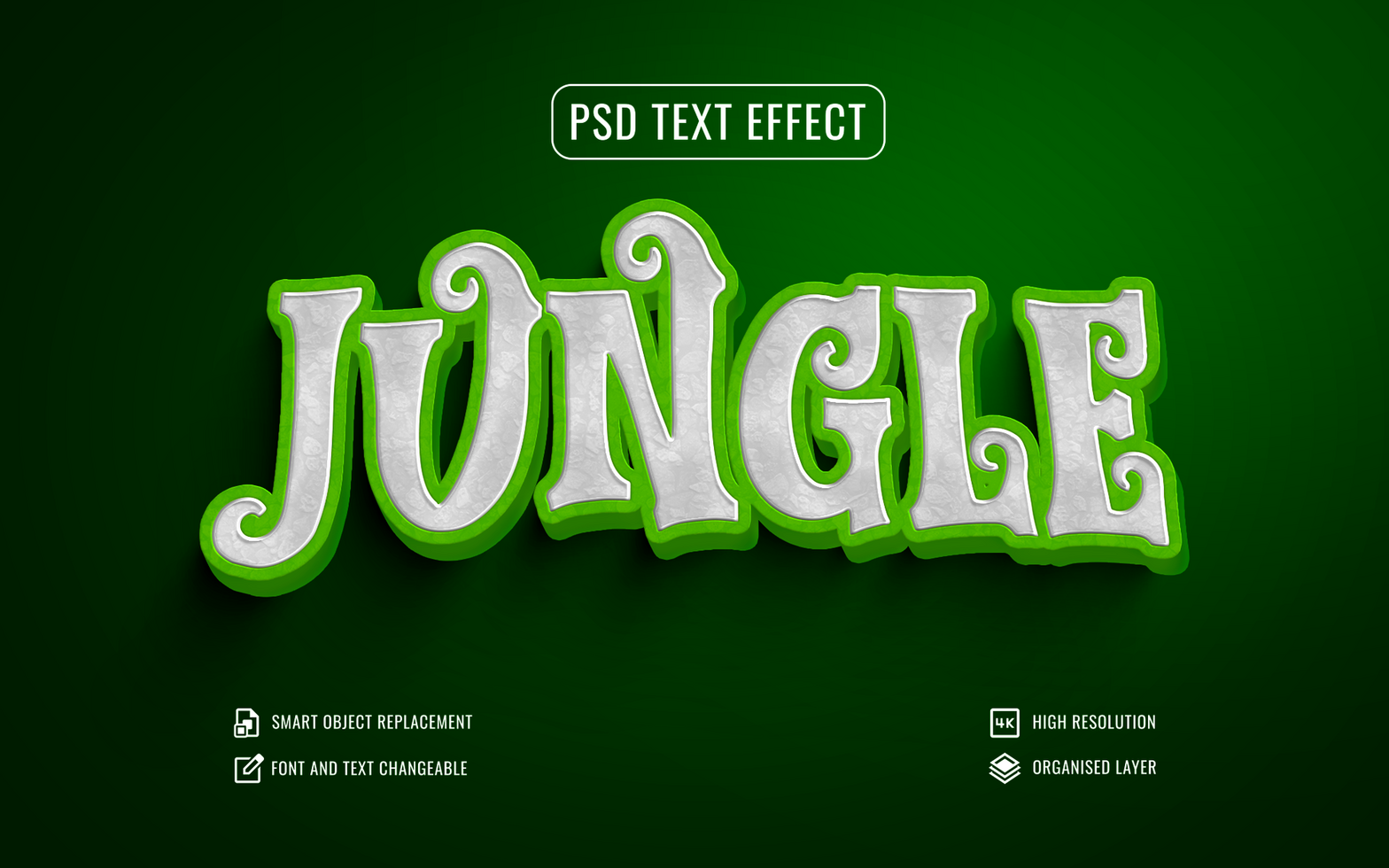 jungle 3d text effect on a green background psd