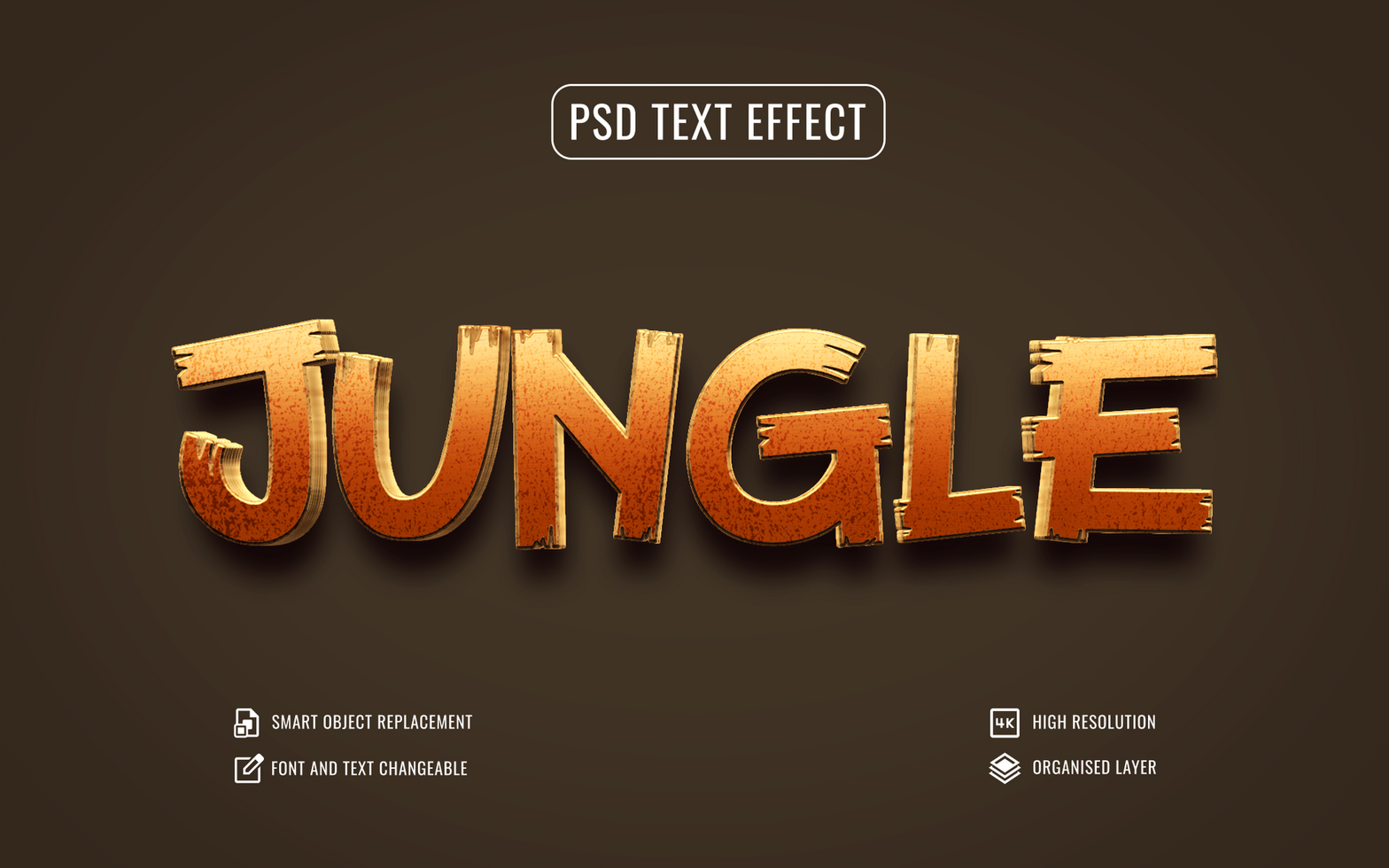 jungle text effect with wood texture psd