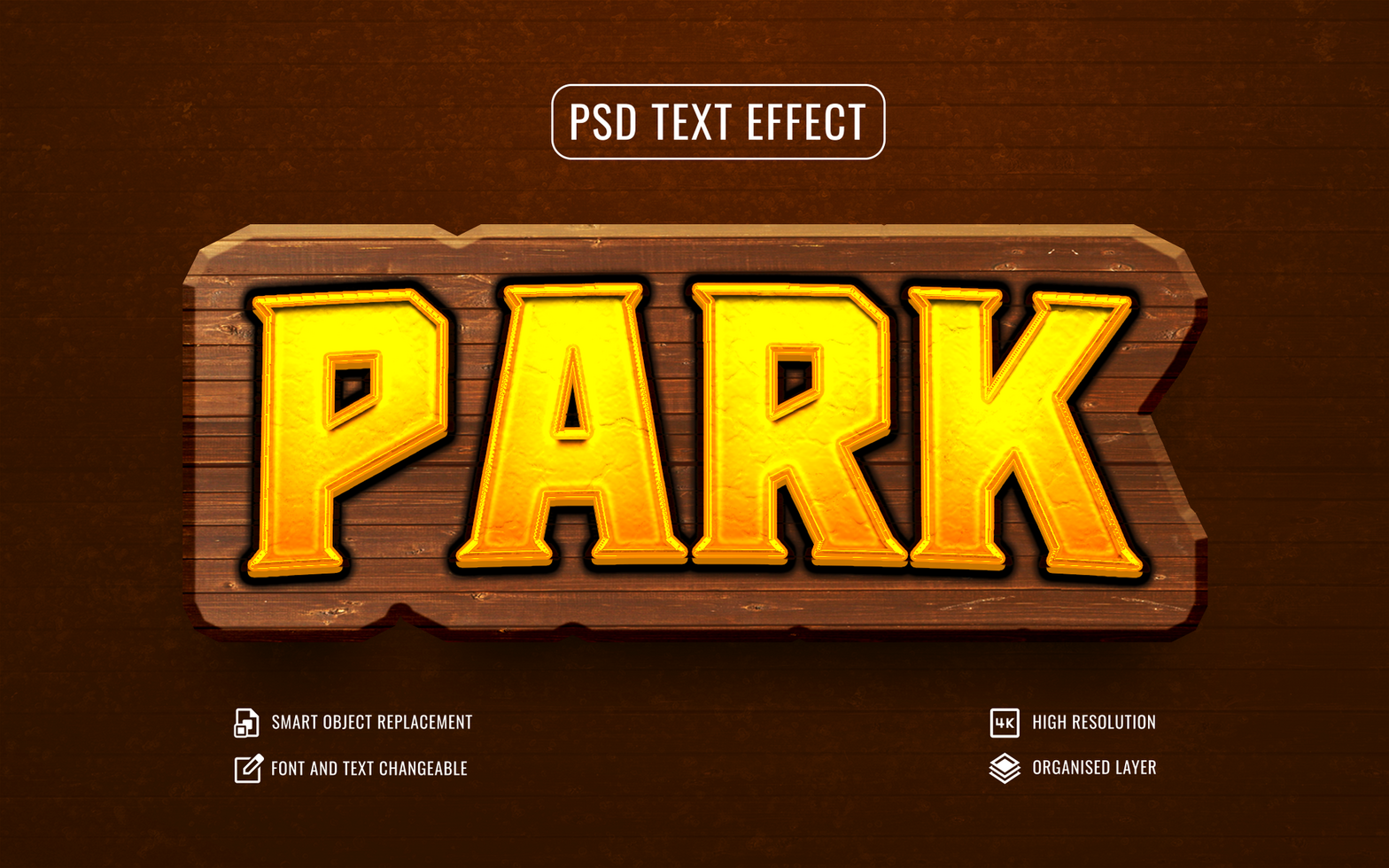park text effect with wooden texture psd