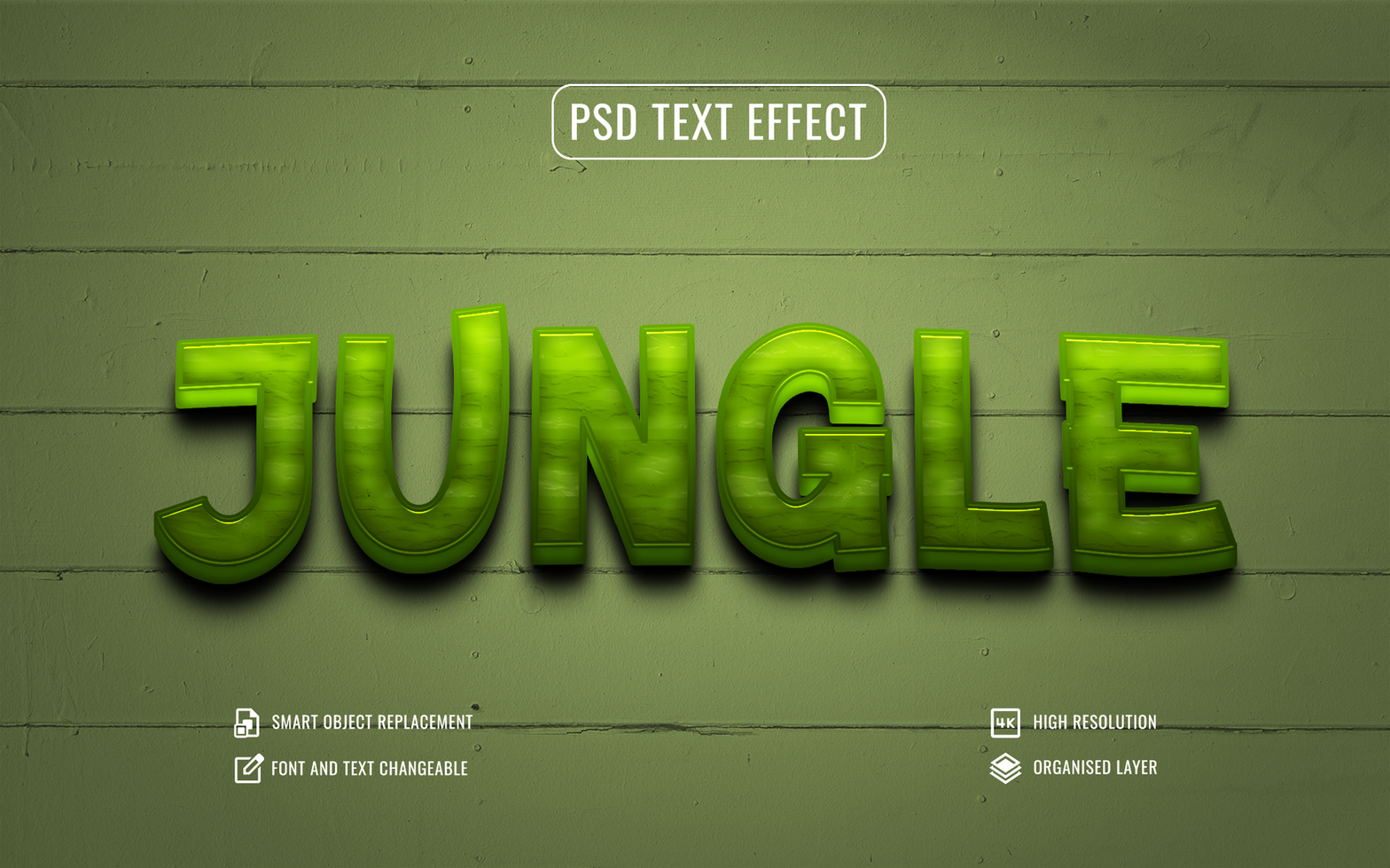 3d jungle text effect with wood texture psd