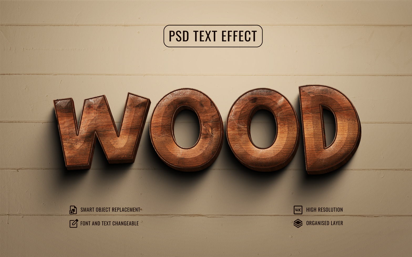 wood text effect with 3d wood texture psd