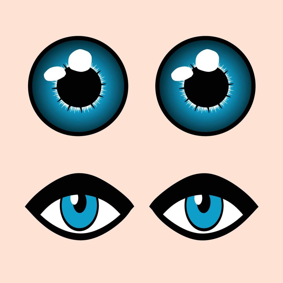 two blue eyes with black eyes and one with a black eye vector