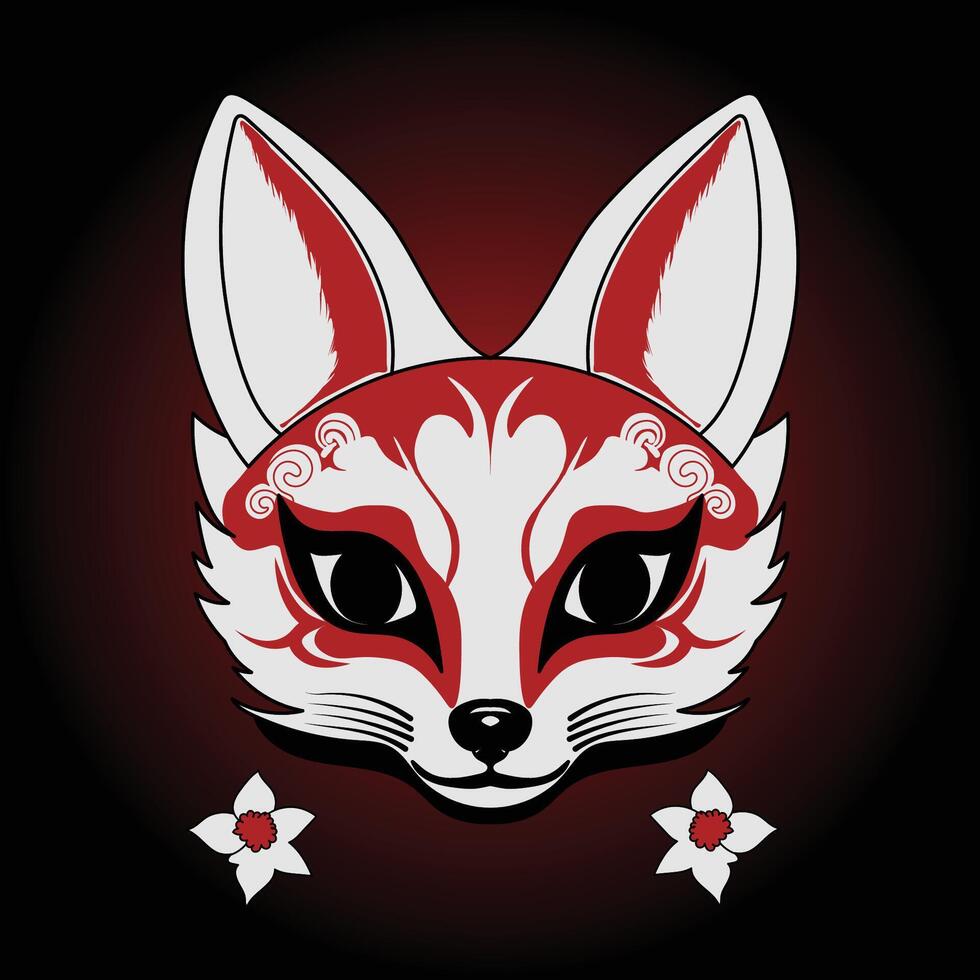 Japanese kitsune mask, Flat Cartoon Style vector