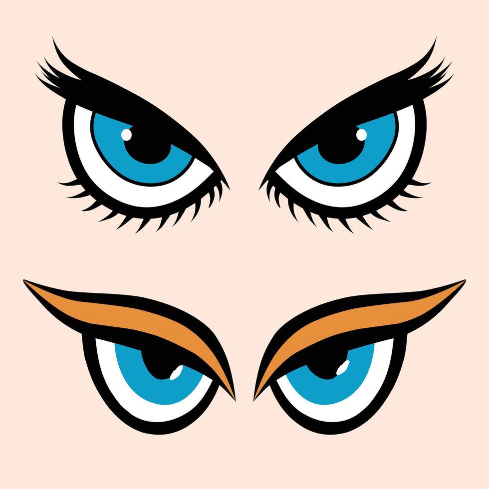 Two cartoon eyes with blue eyes and long eyelashes vector